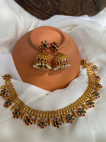 Kemp flower vintage necklace with Jhumkas