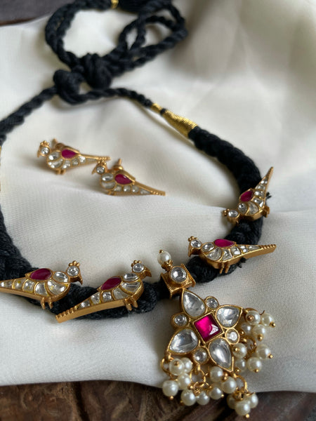 Kundan parrot choker with parrot studs