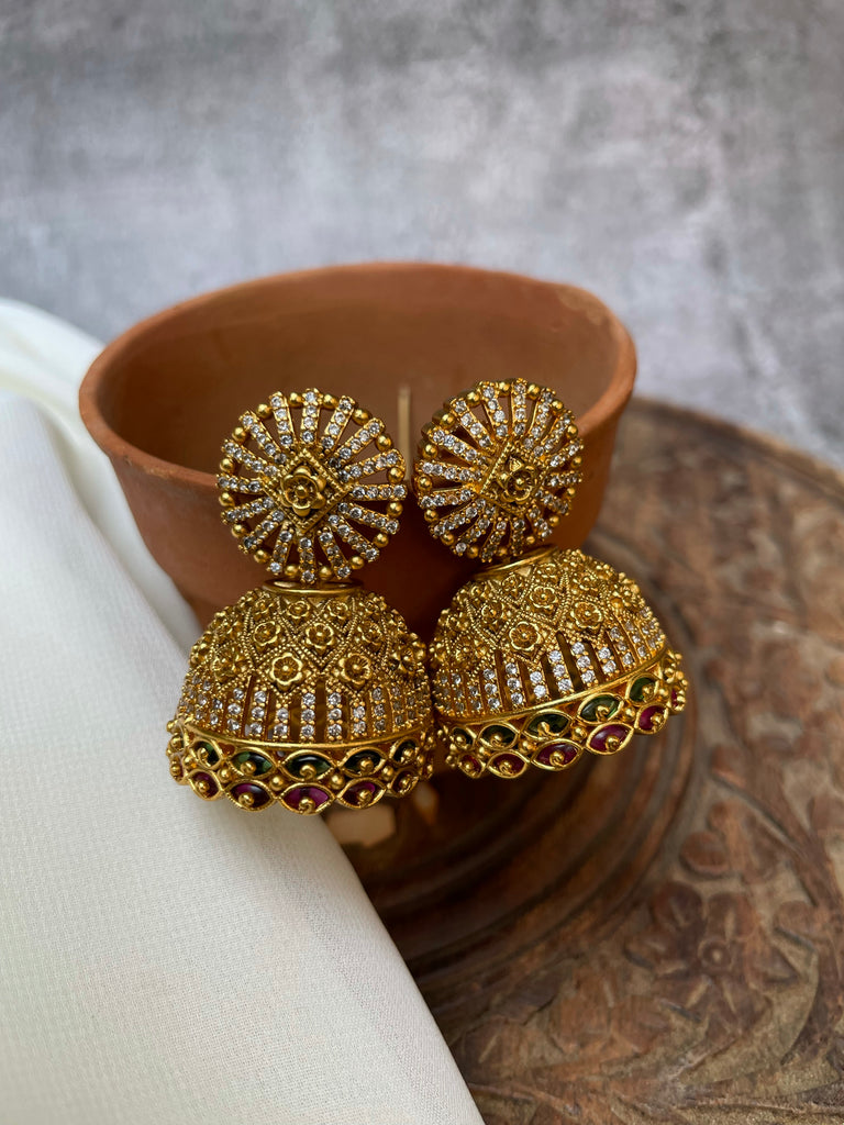 Flipkart.com - Buy Anish Designer golden Jhumka earrings for women Party  wear earrings Jhumka earrings fancy big for wedding Traditional Jhumka gold  Alloy Jhumki Earring Online at Best Prices in India