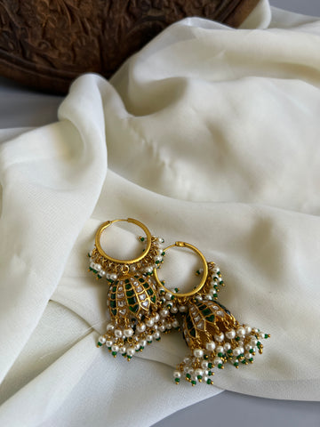 Emerald white Kundan Bali jhumkas