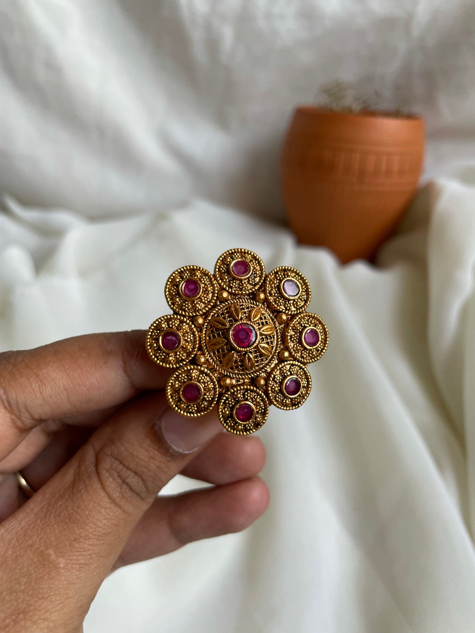 Ruby chakra adjustable ring