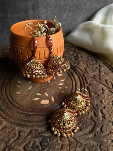 Traditional hook jhumkas with Lakshmi