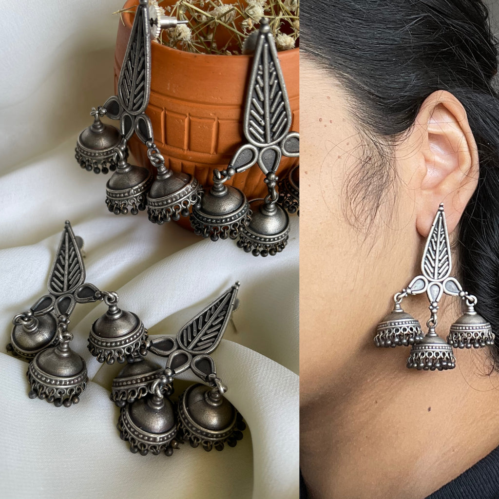 Oxidized Silver Plated Kashmiri Jhumka Jhumki 3 in 1 Earrings jewelry  (Black) | eBay