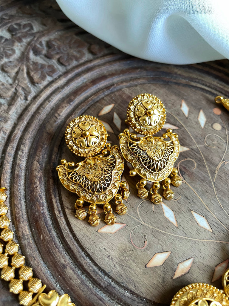 SOUTH INDIAN TRADITIONAL GOLD PLATED NECKLACE JHUMKA EARRINGS TEMPLE JEWELRY  SET | eBay