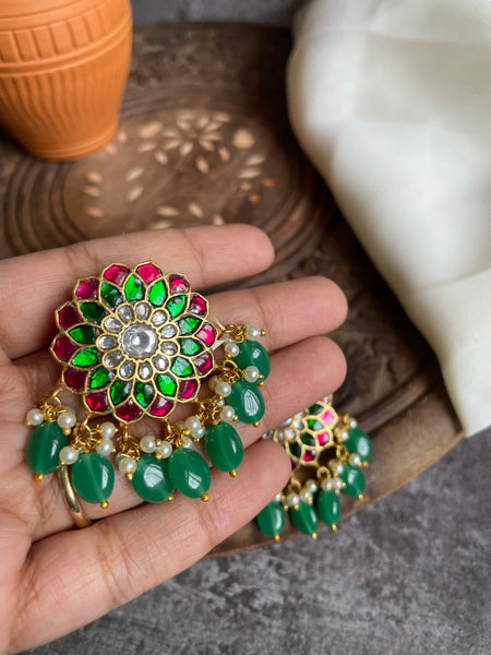 Kundan flower studs with beads