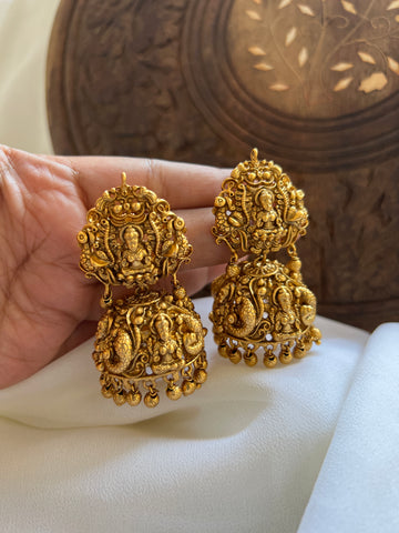 Intricate Temple Lakshmi Jhumkas