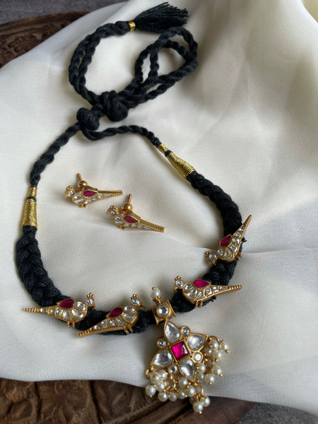 Kundan parrot choker with parrot studs