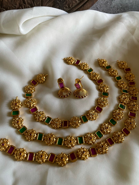 Antique stone necklace with small Jhumkas