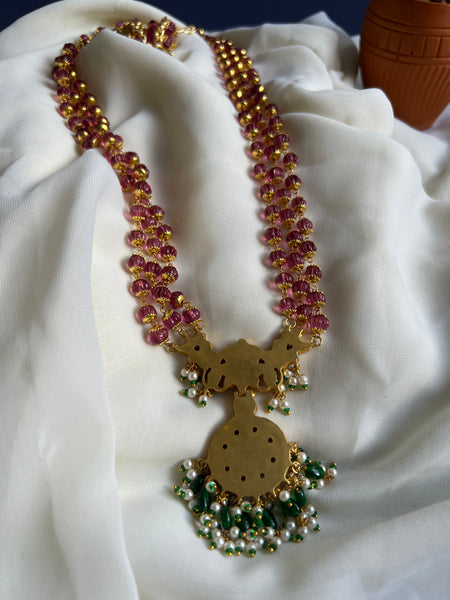 Pink pumpkin Kundan pendant Haram