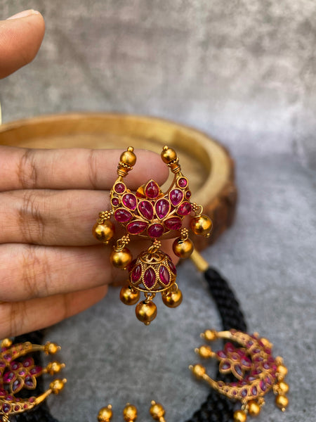 Kemp 3 chaand thread choker with Jhumkas