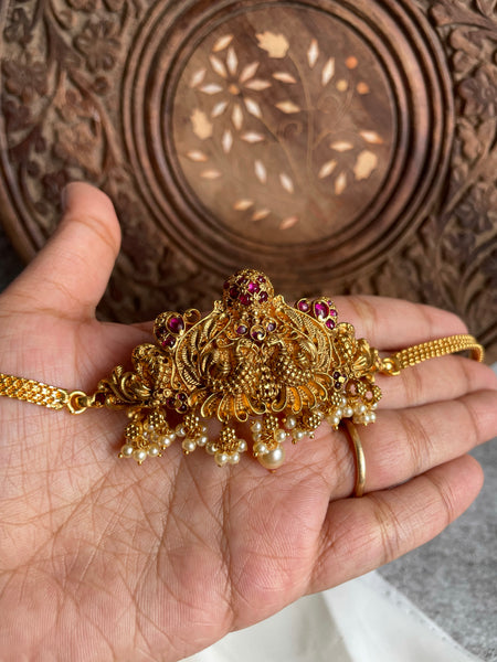 Dual peacock intricate Choker with Jhumkas