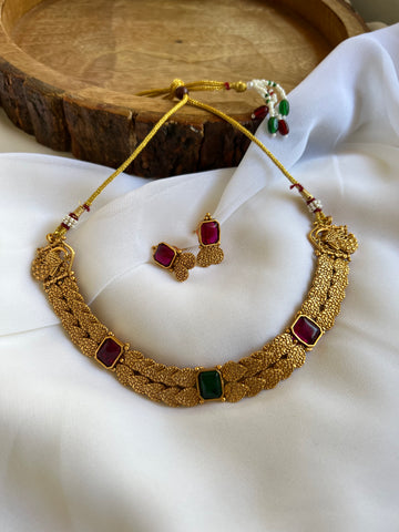 Designer bridal stone peacock choker with studs