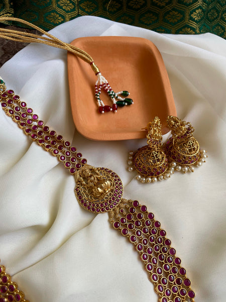 5 layer Kemp Lakshmi Haram with jhumkas