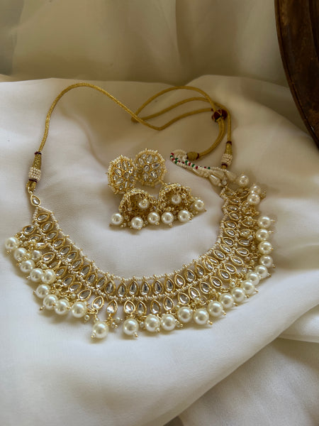 Kundan look alike necklace with Jhumkas