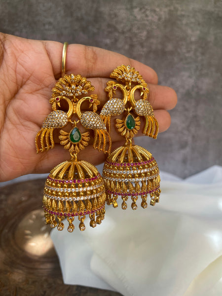 Jumbo peacock cutwork bridal Jhumkas