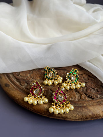 Kundan peacock studs